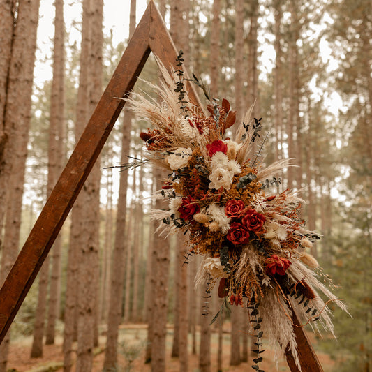 arch spray rental dried flowers burnt orange arrangment wedding