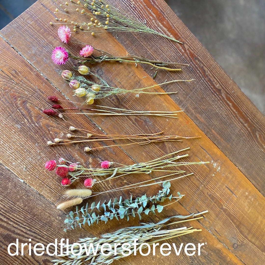 assortment dried flowers pink