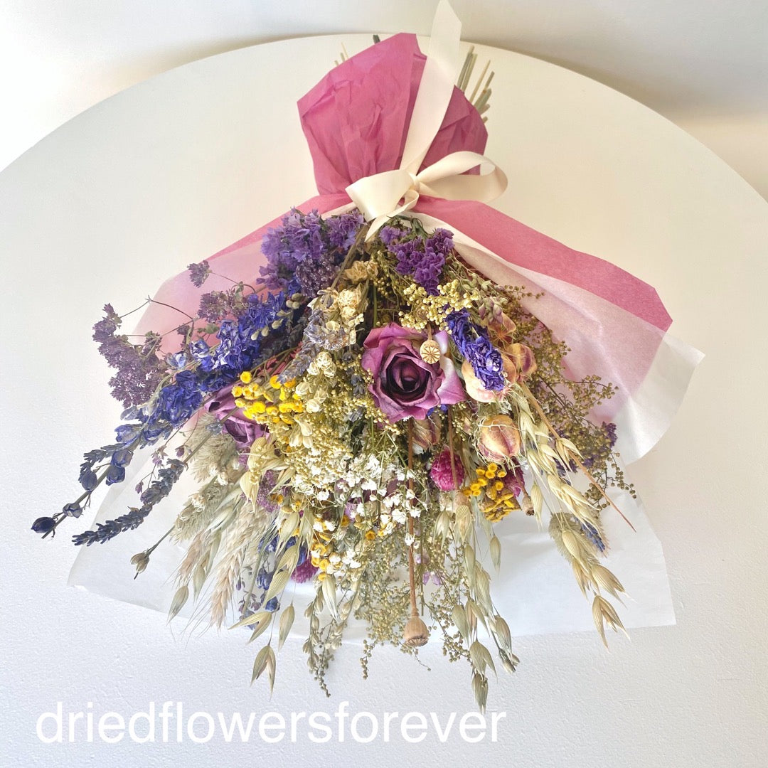 Purple dried flower field bouquet