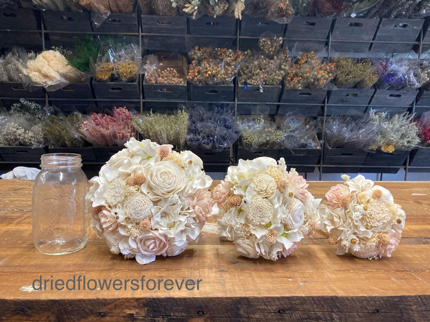blush amore dried flower wedding bouquet