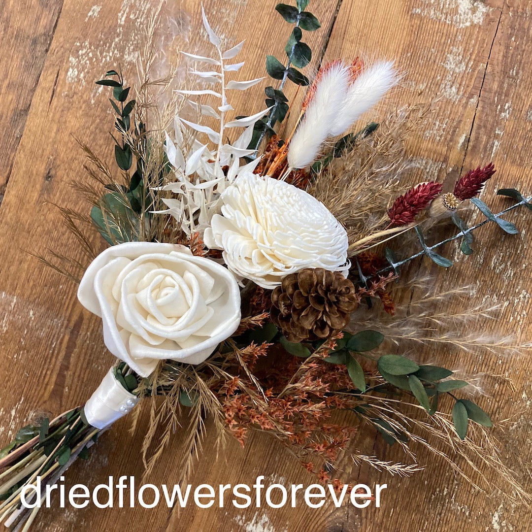 burgundy orange dried flower neutral small bouquet