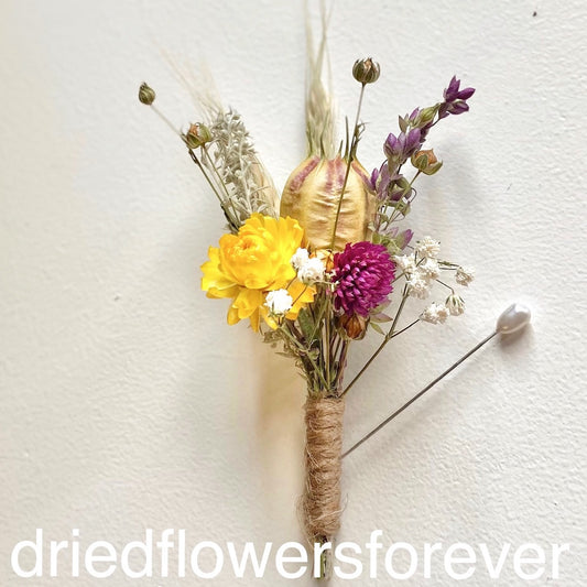 dried flower jewel tone boutonniere