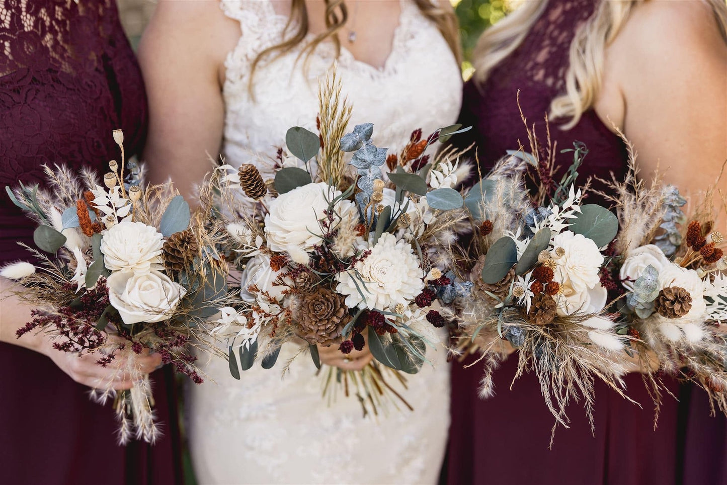 Neutral Bridesmaid Bouquet - Orange, Burgundy, Eucalyptus