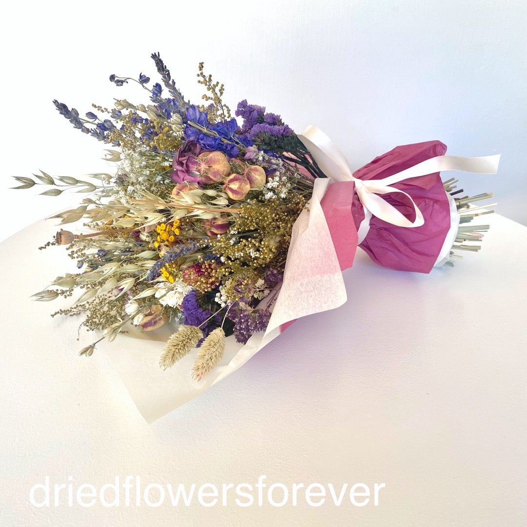 Dried flower purple blue lavender field bouquet