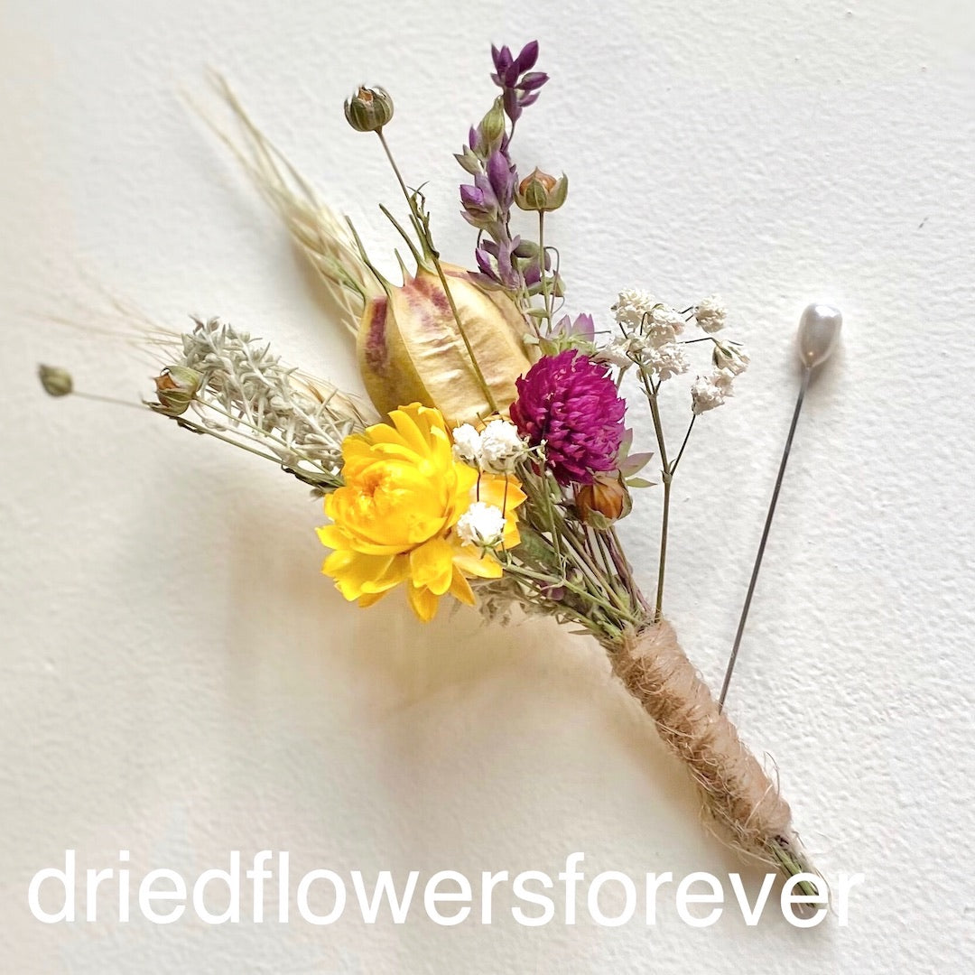 dried flower yellow pink purple boutonniere