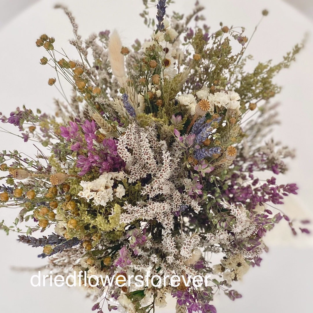 Whimsical Dried Flowers Bouquet, Bridesmaids Bouquet, Rustic Dry Flowers,  Gift for Her, Dry Flowers Bouquet, Lavender Dried Bouquet 