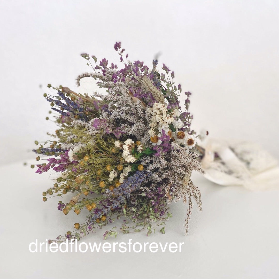 Dried flower herb wedding bouquet