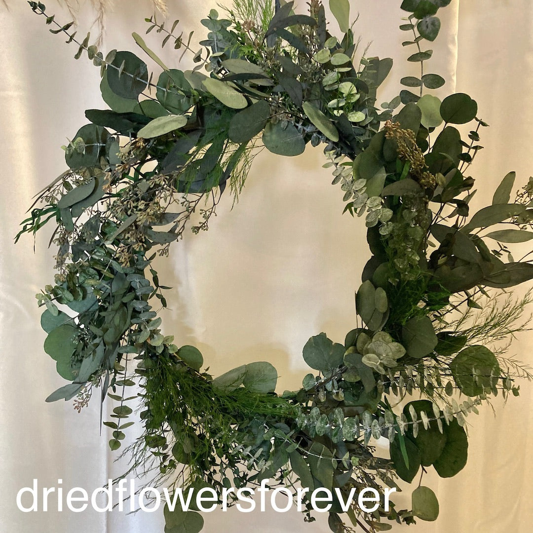 eucalyptus silver dollar seeded preserved wreath