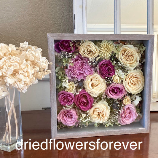 flower preservation wedding bouquet fresh flowers gray shadow box