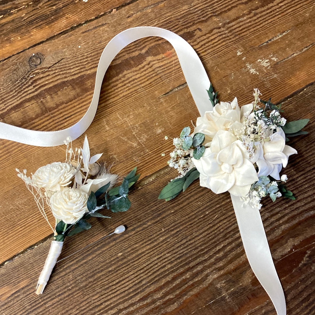 green ivory eucalyptus dried flowers prom corsage