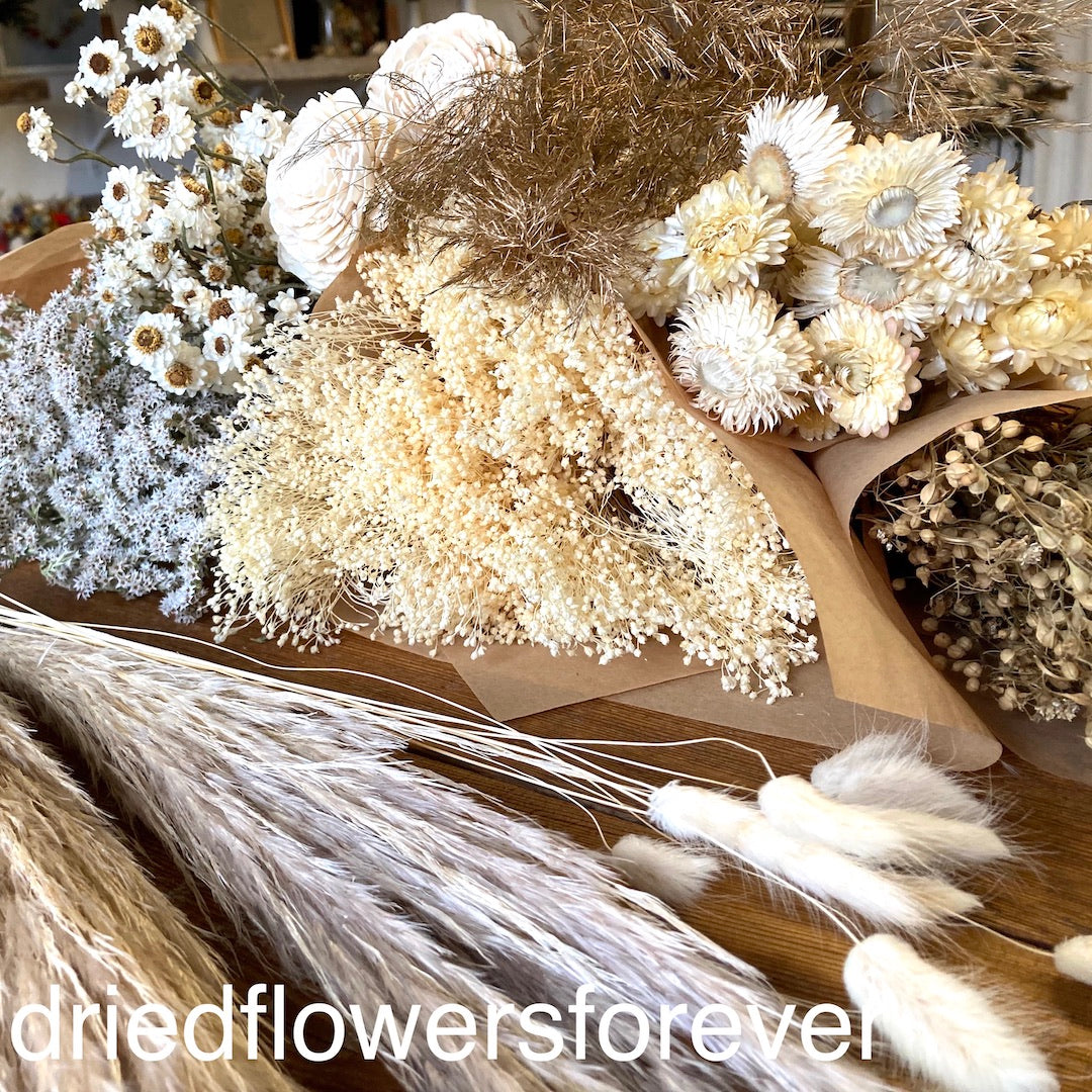 White Dried Flower Bouquet Bridal Bouquet, All White Dried Flowers