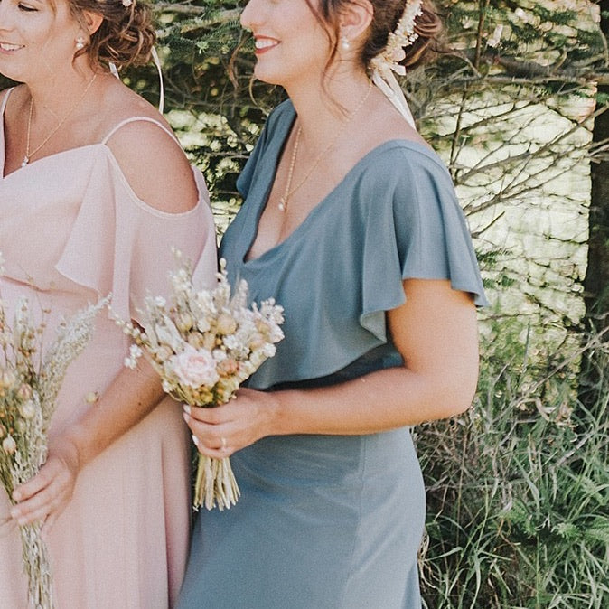 medium peach dried flower wedding bouquet