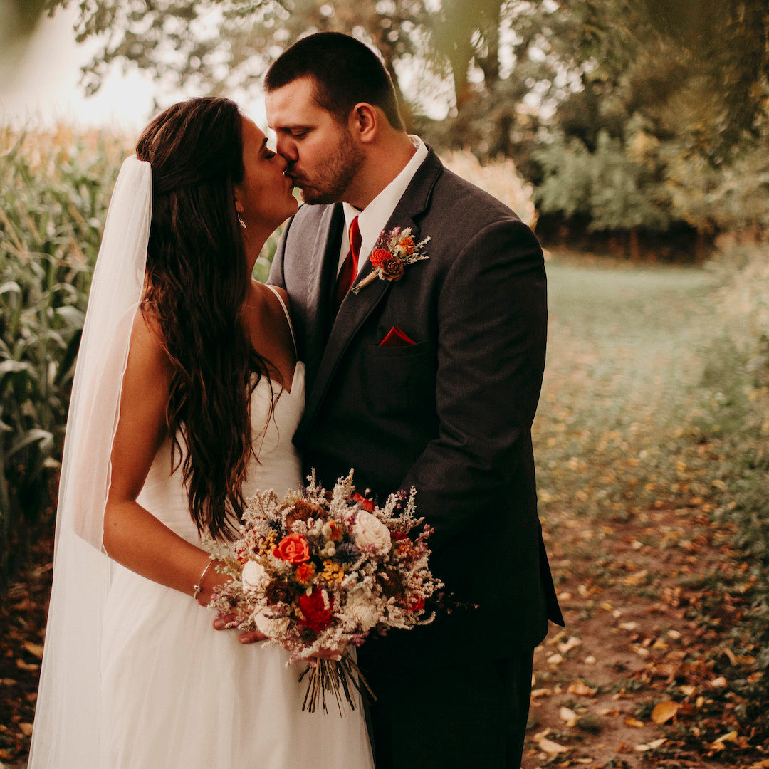 orange sienna dried flower wedding bouquet