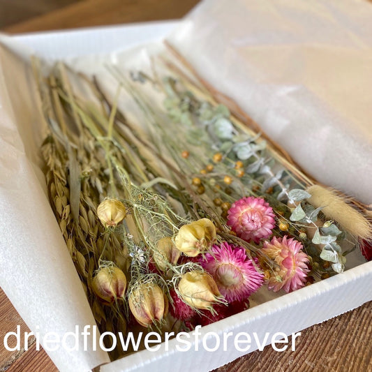 pink dried flowers assortment letter box