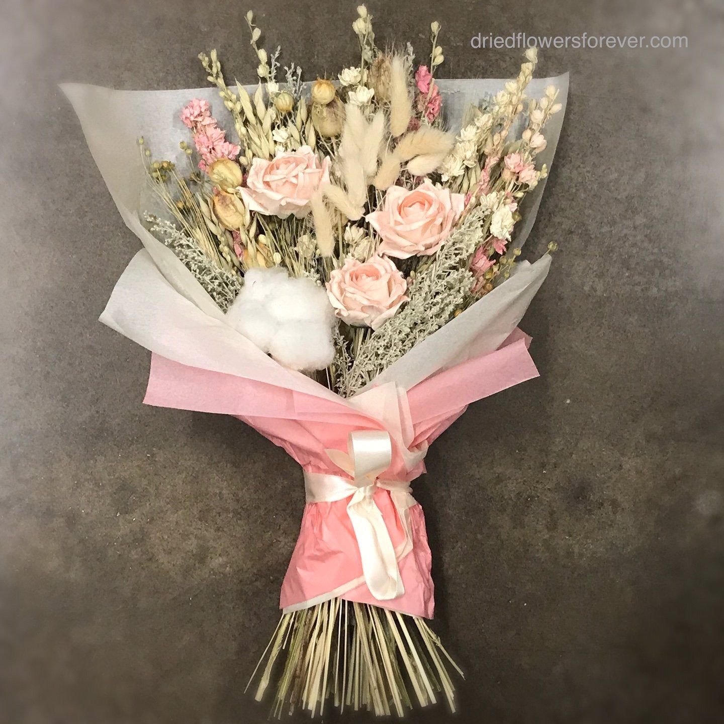 Pink peach blush dried flowers gift bouquet