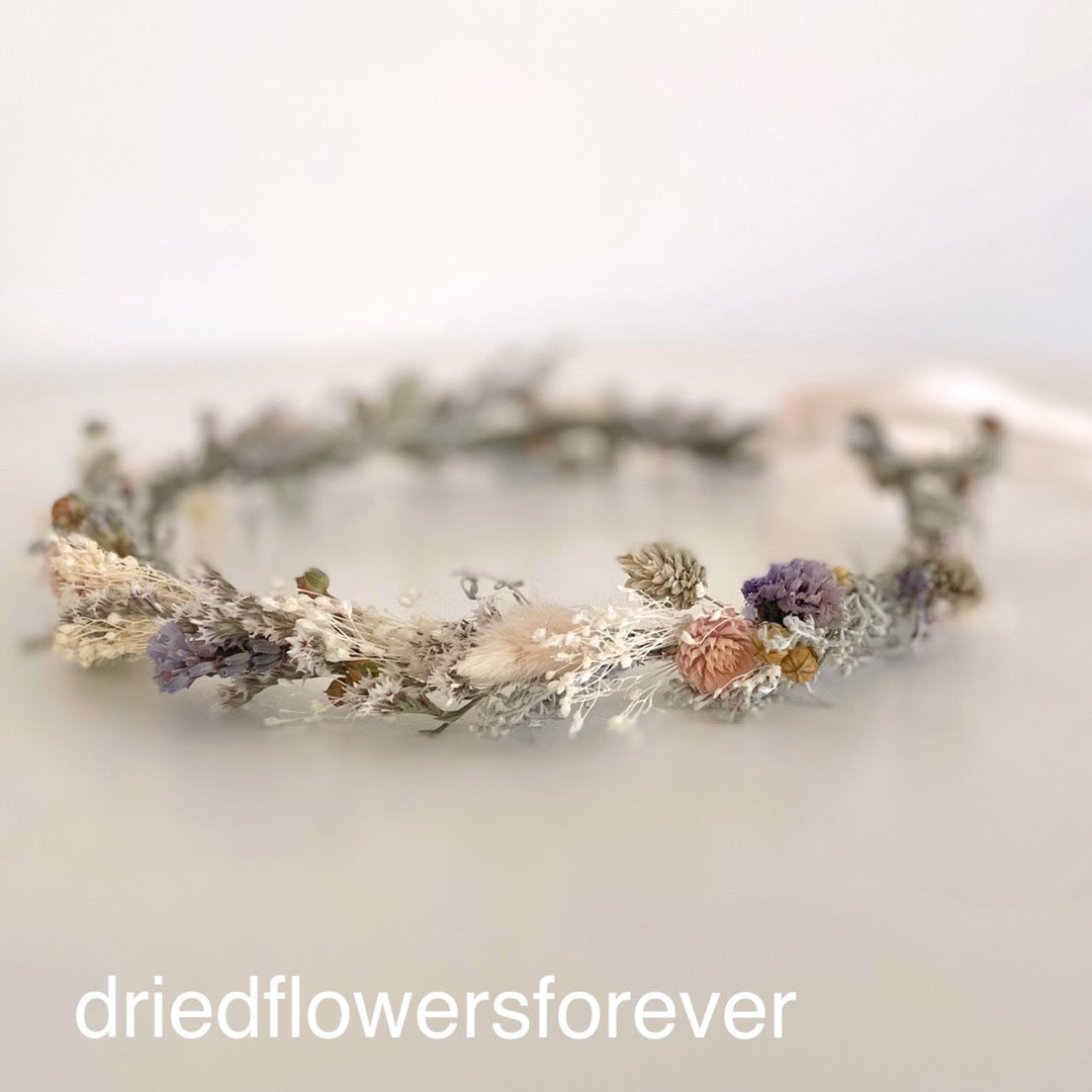 pink peach lavender dried flower crown