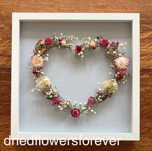 preserved flowers heart shadow box memorial funeral dried