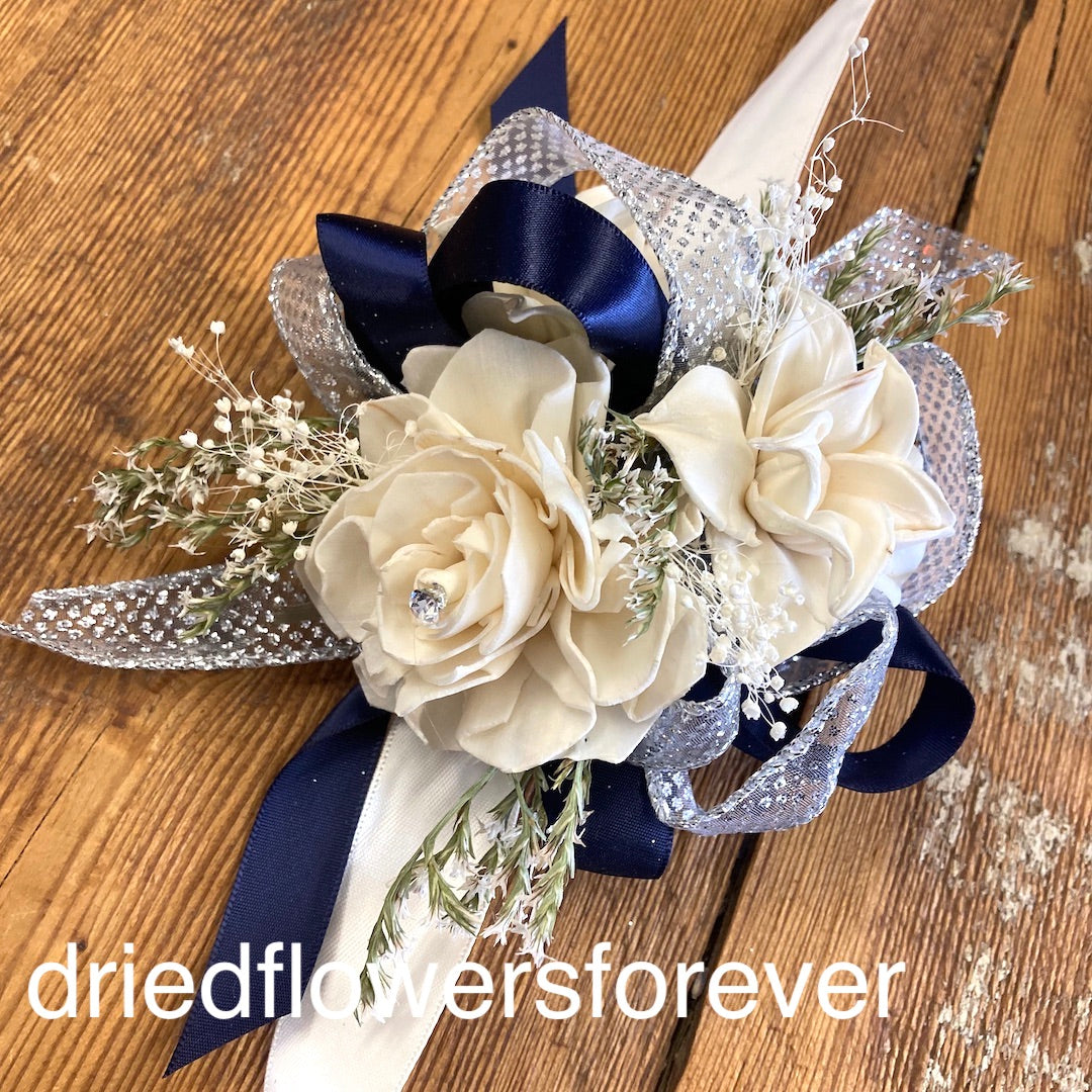 Navy Blue & Silver Corsage - Prom