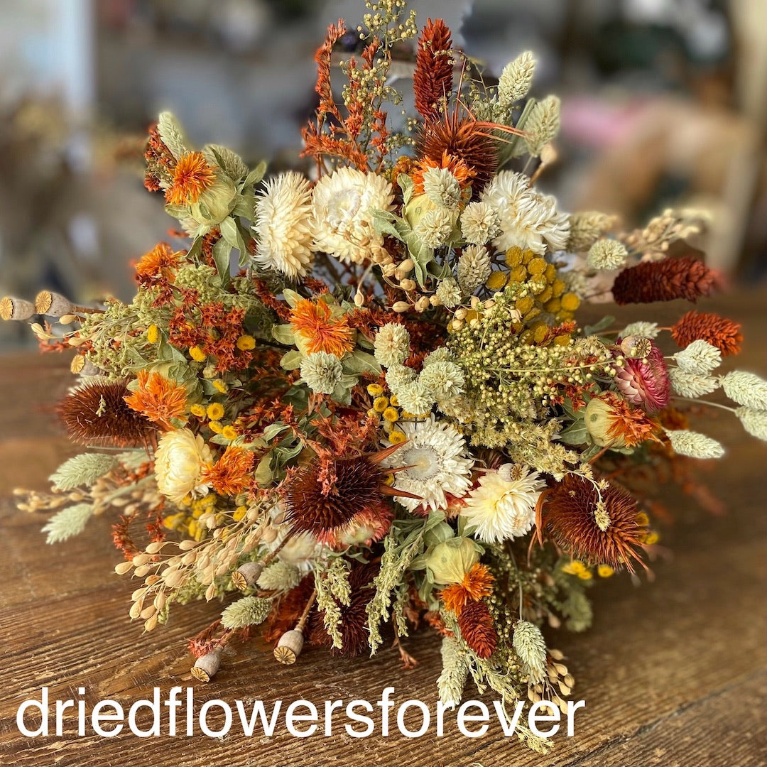 rust orange dried flower wedding bouquet 