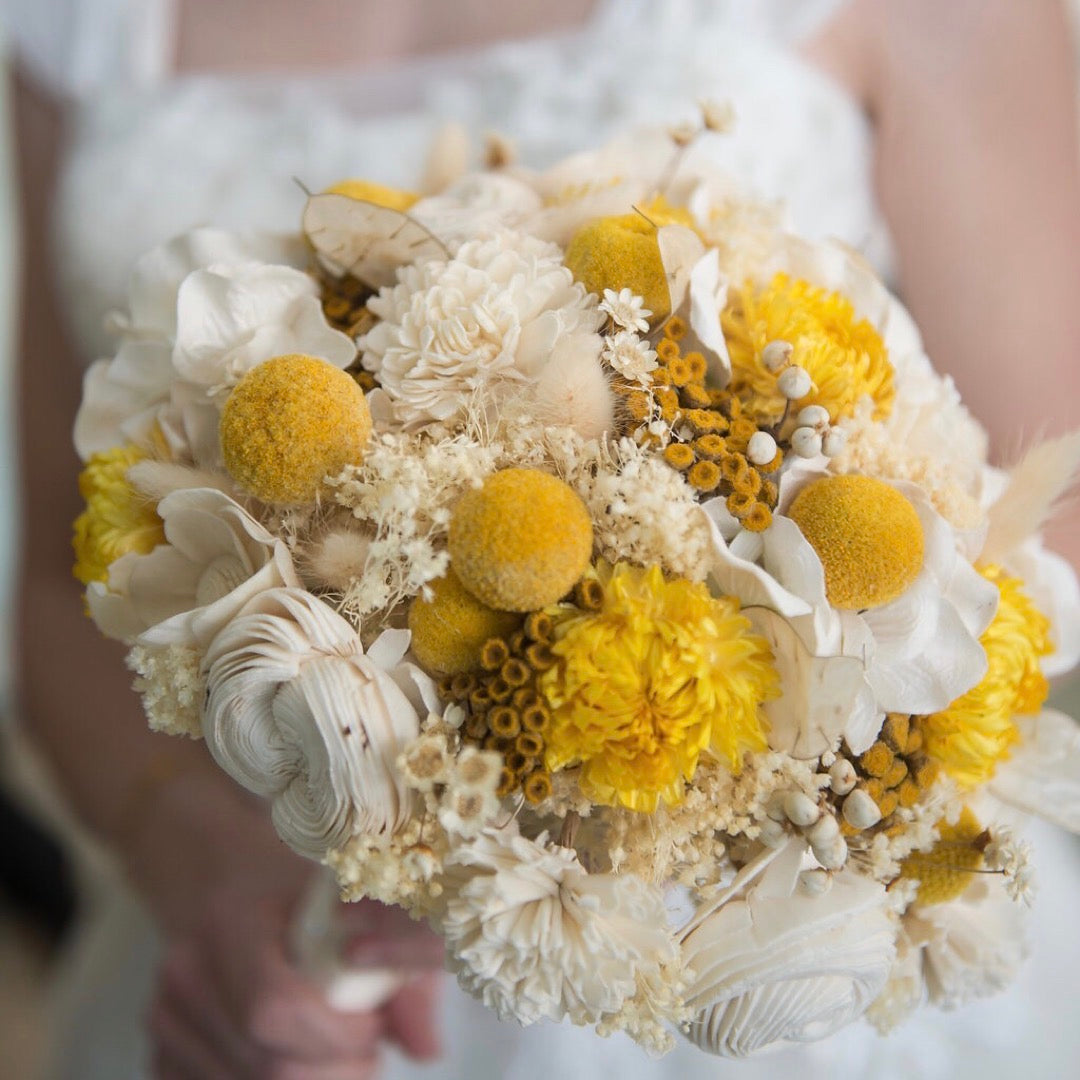 yellow billy balls craspedia wedding bouquet dried flower