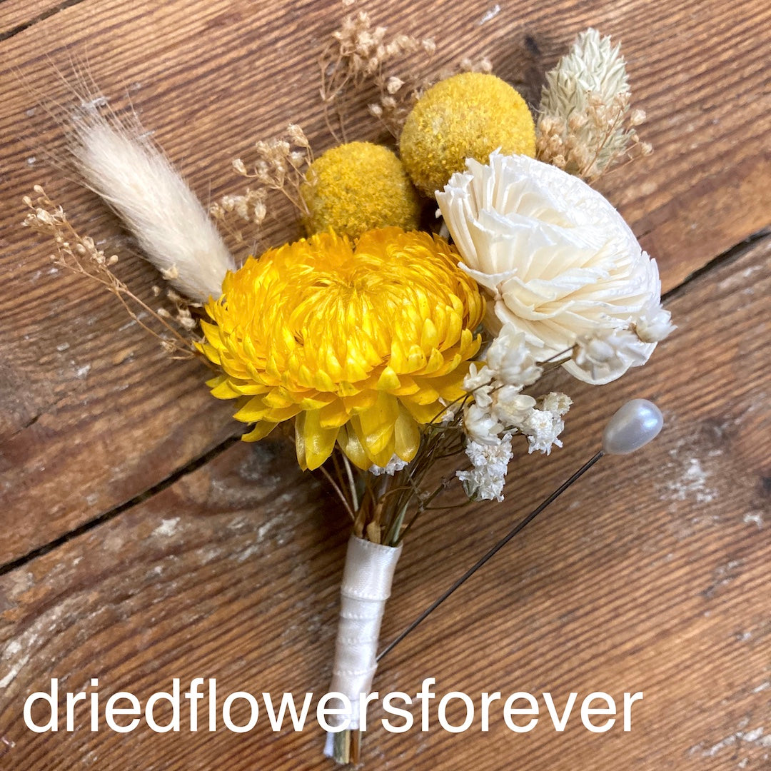 yellow gold corsage dried flowers