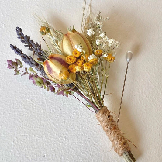 yellow vintage dried flower boutonniere