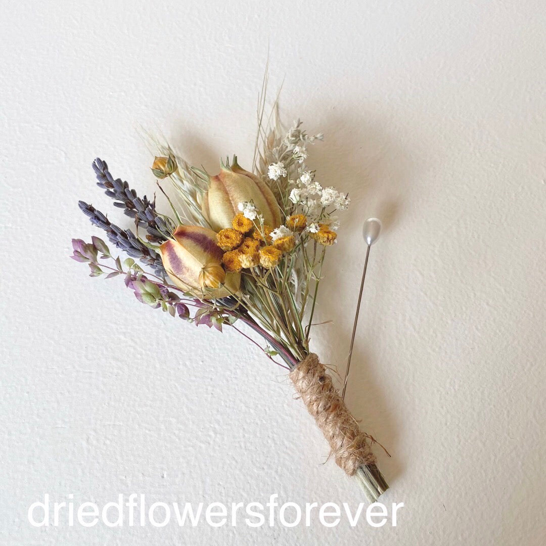 Yellow vintage dried flower boutonniere