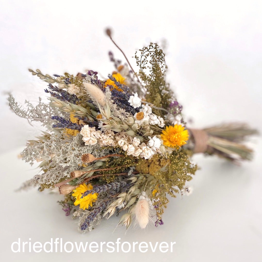 Yellow vintage dried flower wedding bouquet